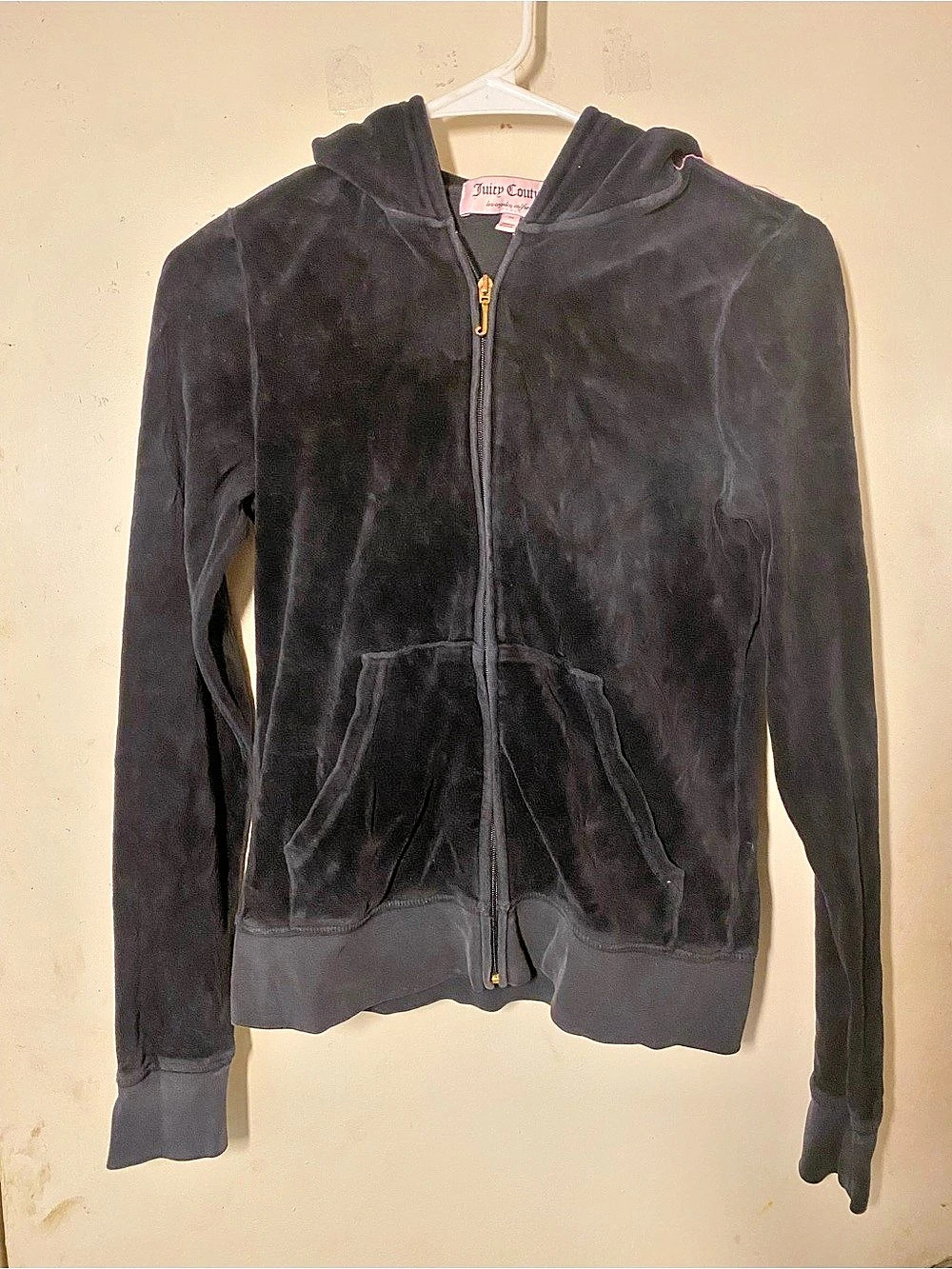 Juicy Couture Vintage Velour Zip-Up Hoodie Zip Hoodie Black Size Medium